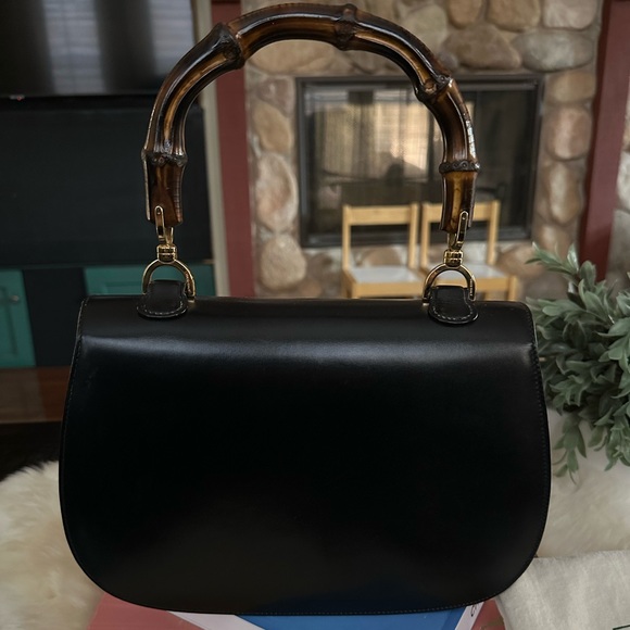 Authentic vintage GUCCI BAMBOO 1947 top handle bag black leather rare HTF - Picture 11 of 17